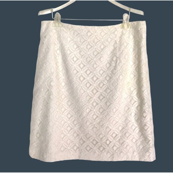 ANTONIO MELANI- WOMENS WHITE LINE LACE CROCHET ZIP-UP CLOSURE SKIRT SIZE 14 - Picture 1 of 6
